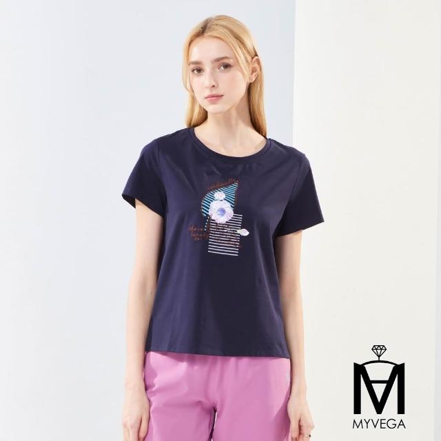 【MYVEGA 麥雪爾】MA涼感高含棉彈力休閒刺繡/寬鬆落肩短袖T恤-多款多色任選(女上衣/純棉上衣)