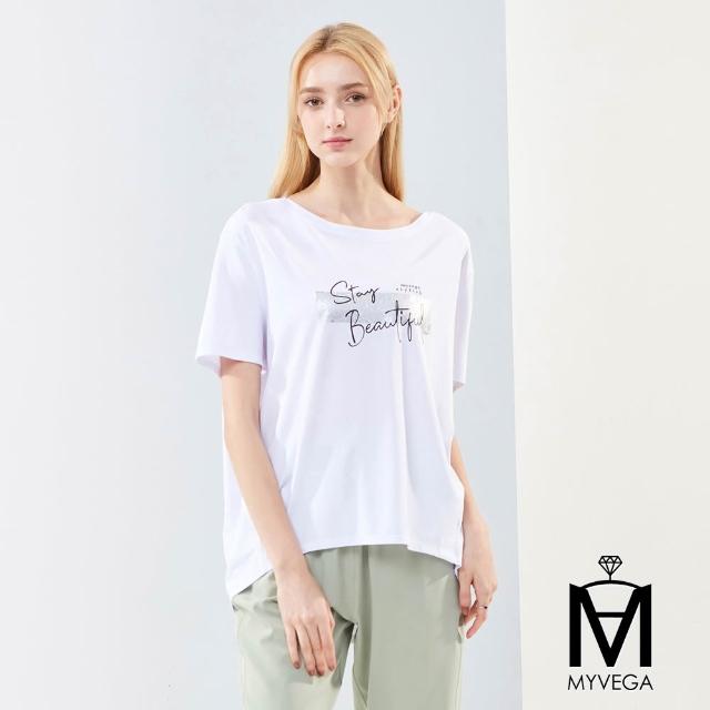 【MYVEGA 麥雪爾】MA涼感高含棉彈力休閒刺繡/寬鬆落肩短袖T恤-多款多色任選(女上衣/純棉上衣)