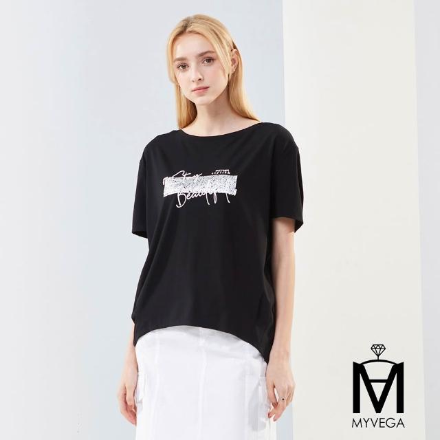 【MYVEGA 麥雪爾】MA涼感高含棉彈力休閒刺繡/寬鬆落肩短袖T恤-多款多色任選(女上衣/純棉上衣)