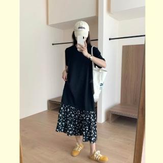 【Want-Meow】90公斤可穿/設計感太空棉寬鬆洋裝長洋裝長裙(大碼/大尺碼/加大碼/孕婦裝/連身洋裝)