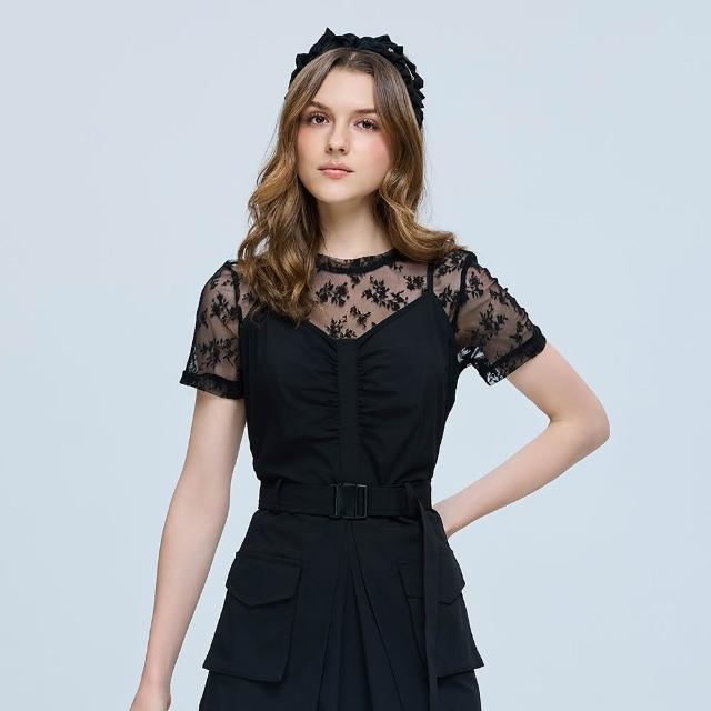 【ILEY 伊蕾】透膚蕾絲內搭上衣(兩色；M-XL；1262521301)