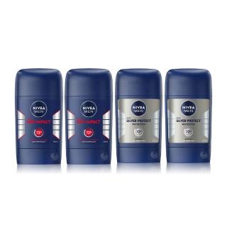 【NIVEA 妮維雅】男士止汗爽身乳膏Pro升級版50mlx4入(乾適活力/極限動力-銀炫魅力)