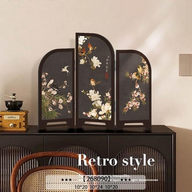 【Quality 聚家】墨竹小屏風 中式復古桌面擺件 新中式屏風擺件 桌面裝飾（防水覆膜/中式國風/三折可調）