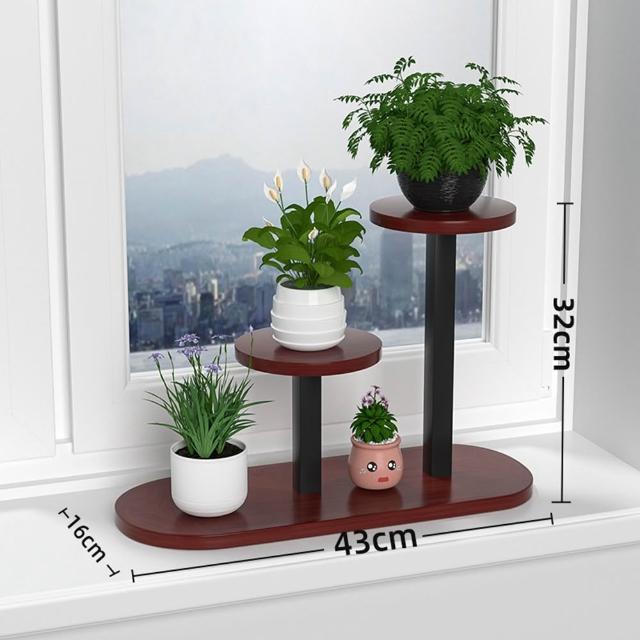 【Quality 聚家】窗臺花架 桌上花架 盆栽架 飄窗多肉架 陽臺花架 置物架三層(鋼木結構/加厚板材/平滑封邊）