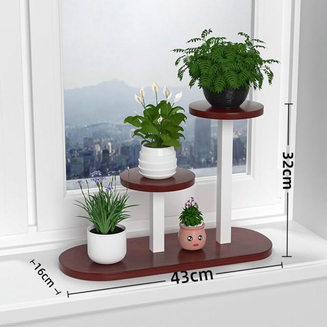 【Quality 聚家】窗臺花架 桌上花架 盆栽架 飄窗多肉架 陽臺花架 置物架三層(鋼木結構/加厚板材/平滑封邊）