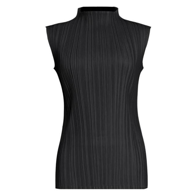 【巴黎精品】現貨+預購 三宅風皺褶衣服褶皺上衣摺衣彈力大尺碼(高領無袖寬鬆女T恤18色b2a1)