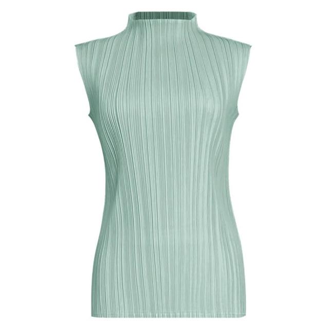 【巴黎精品】現貨+預購 三宅風皺褶衣服褶皺上衣摺衣彈力大尺碼(高領無袖寬鬆女T恤18色b2a1)
