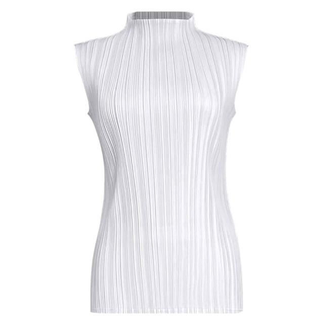 【巴黎精品】現貨+預購 三宅風皺褶衣服褶皺上衣摺衣彈力大尺碼(高領無袖寬鬆女T恤18色b2a1)