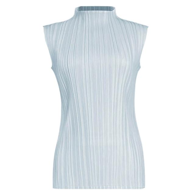 【巴黎精品】現貨+預購 三宅風皺褶衣服褶皺上衣摺衣彈力大尺碼(高領無袖寬鬆女T恤18色b2a1)