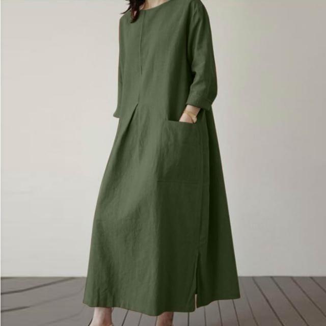 【巴黎精品】現貨限搶 女連身裙亞麻棉麻洋裝大尺碼寬鬆長裙A字裙休閒女裝(長袖太陽裙女裙子3款b1a26)