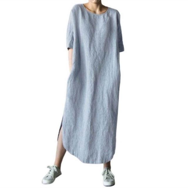 【巴黎精品】現貨限搶 女連身裙亞麻棉麻洋裝大尺碼寬鬆長裙A字裙休閒女裝(長袖太陽裙女裙子3款b1a26)