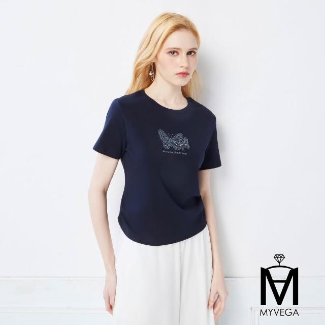 【MYVEGA 麥雪爾】MA高含棉立體刺繡/蝴蝶貼花短版上衣-二款任選(日系/女上衣/涼感/短袖)