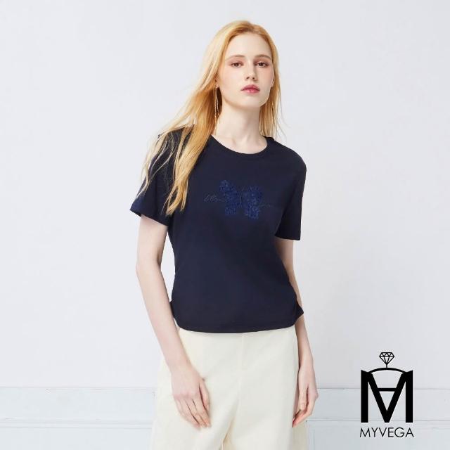 【MYVEGA 麥雪爾】MA高含棉立體刺繡/蝴蝶貼花短版上衣-二款任選(日系/女上衣/涼感/短袖)