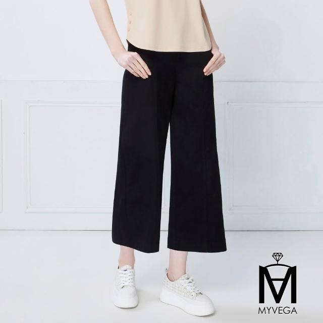 【MYVEGA 麥雪爾】MA高含棉中車線剪裁/褲耳八分寬褲-共二款(女寬褲/涼感褲/西裝褲/括腿褲)