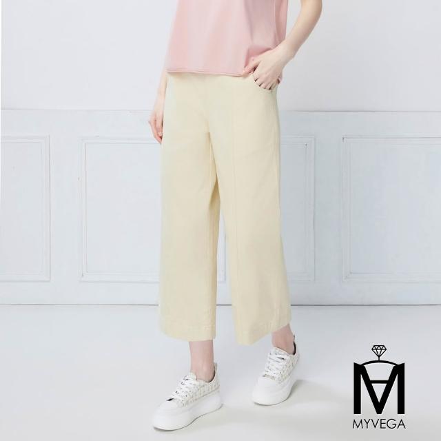 【MYVEGA 麥雪爾】MA高含棉中車線剪裁/褲耳八分寬褲-共二款(女寬褲/涼感褲/西裝褲/括腿褲)