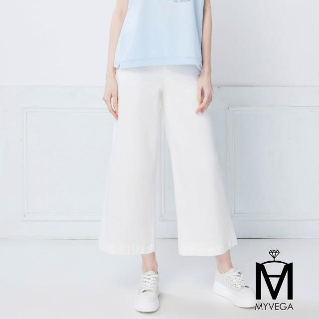 【MYVEGA 麥雪爾】MA高含棉中車線剪裁/褲耳八分寬褲-共二款(女寬褲/涼感褲/西裝褲/括腿褲)