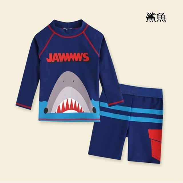 【橘魔法】鯊魚 恐龍 北極熊 帆船 螃蟹長袖防曬泳衣+泳褲 2件式 兒童 男童 泳衣 泳裝 泳褲 水母衣 游泳課