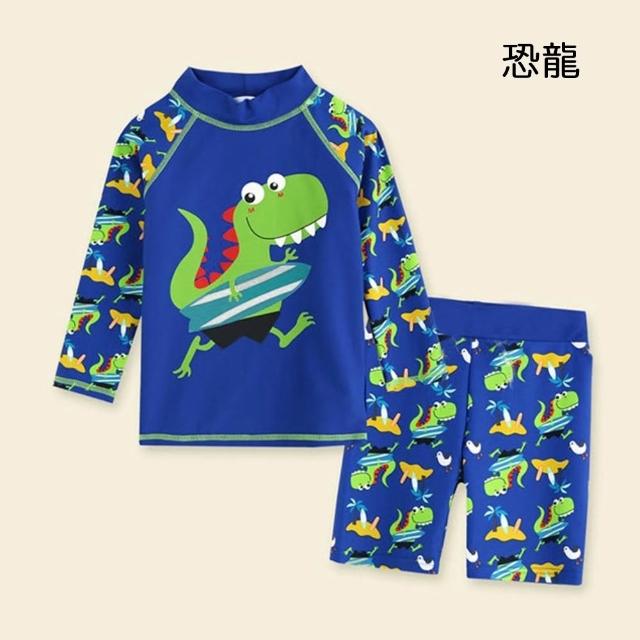 【橘魔法】鯊魚 恐龍 北極熊 帆船 螃蟹長袖防曬泳衣+泳褲 2件式 兒童 男童 泳衣 泳裝 泳褲 水母衣 游泳課