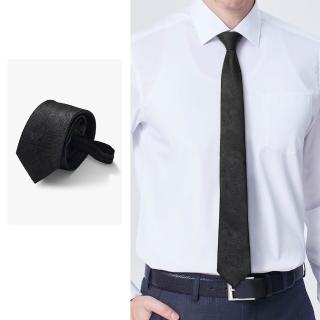 【pierre cardin 皮爾卡登】拉鍊式免打結高級感易拉正裝男士領帶-黑色緹花紋(SDD00326A-99)