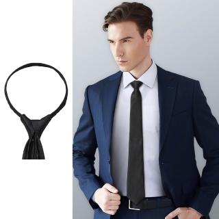【pierre cardin 皮爾卡登】拉鍊式懶人免打結高檔正裝商務男士領帶-黑色素面(SDD00226A-99)