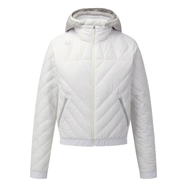 【DESCENTE】GOLF 迪桑特 女士 可拆式連帽高爾夫羽絨外套(白色/淺藍色)