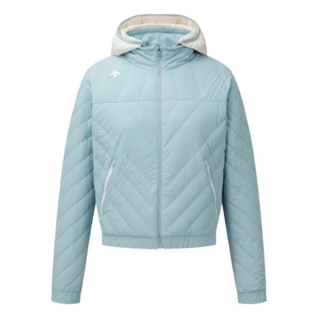 【DESCENTE】GOLF 迪桑特 女士 可拆式連帽高爾夫羽絨外套(白色/淺藍色)