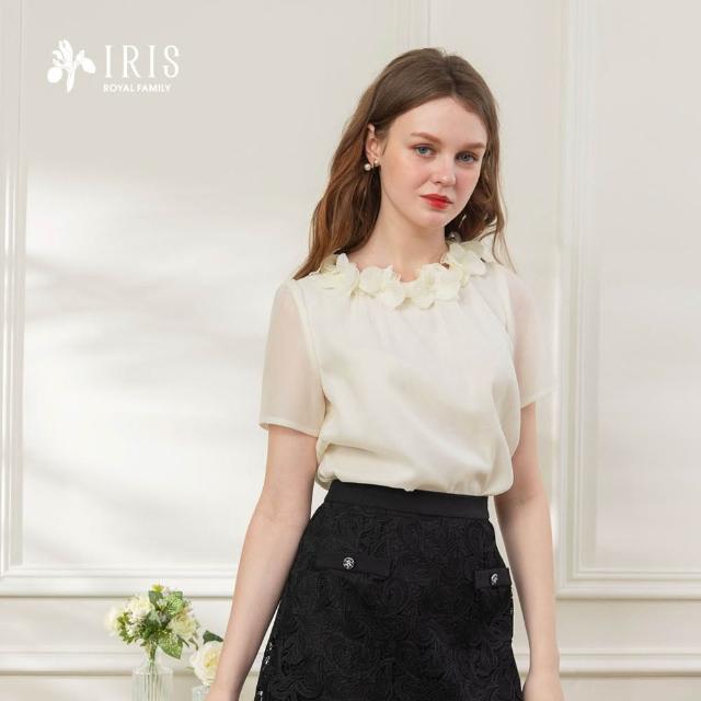 【IRIS 艾莉詩】清花優雅領飾上衣-2色(62110)