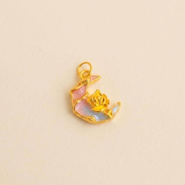 【儒家珠寶】大人金飾 彩繪藍木馬 夢幻玫瑰月亮 精緻面具 狐狸 多款 黃金項鍊  (0.09錢正負0.01錢)