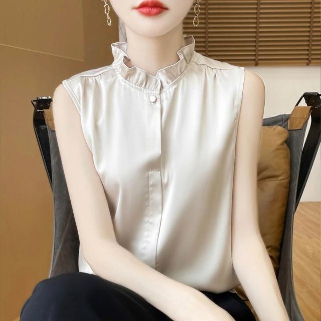 【巴黎精品】現貨限搶 頂級法式絲質上衣緞面背心名媛絲綢冰絲襯衫天絲無袖女T恤(純色5色b5a2)