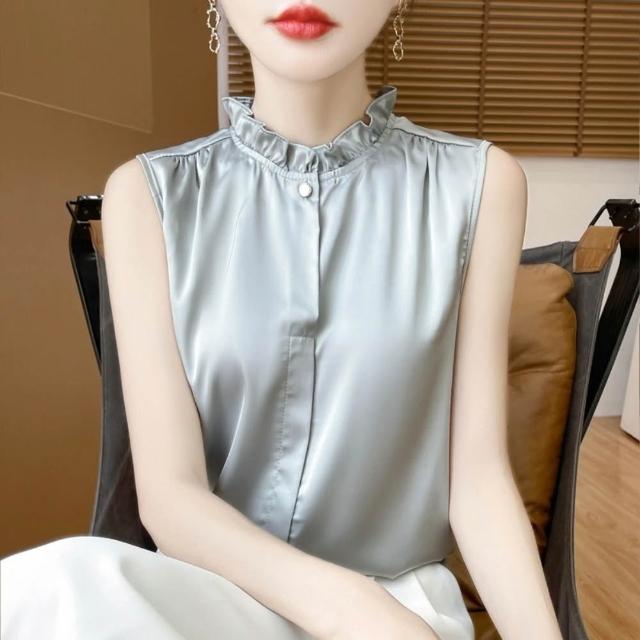 【巴黎精品】現貨限搶 頂級法式絲質上衣緞面背心名媛絲綢冰絲襯衫天絲無袖女T恤(純色5色b5a2)