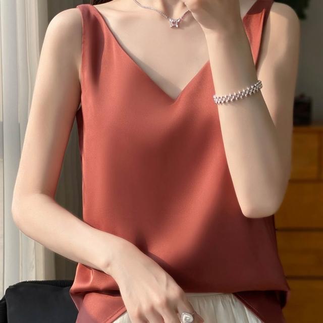 【巴黎精品】現貨限搶 頂級法式絲質上衣緞面背心名媛絲綢冰絲襯衫天絲無袖女T恤(純色5色b5a2)