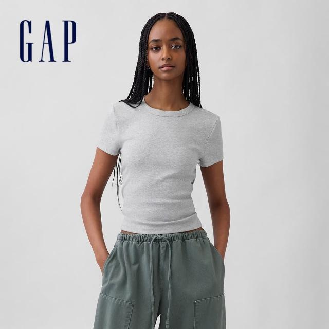 【GAP】男女裝 彈力貼身百搭/棉質舒適短袖T恤-多款任選(839665&440768&440775)