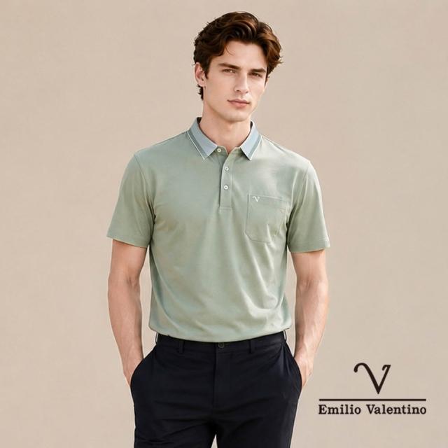 【Emilio Valentino 范倫鐵諾】男款 polo衫 男/短袖/商務休閒/素色/涼感/男/上衣/七夕/情人節/送禮(任選)