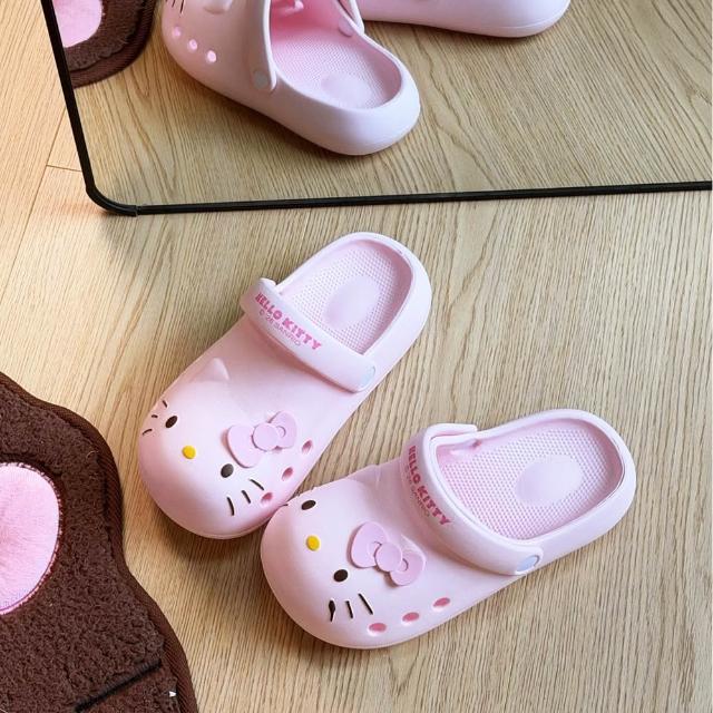 【HELLO KITTY】可愛凱蒂貓頭像造型EVA輕量柔軟透氣休閒涼拖鞋(洞洞鞋 布希鞋 海灘拖鞋)