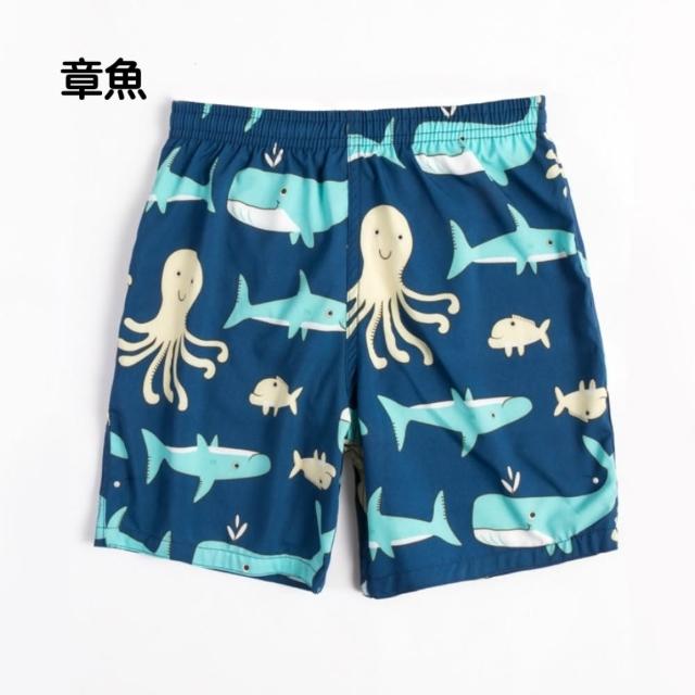 【橘魔法】兒童卡通印花快乾沙灘褲 男童 女童 中童 大童 童裝 速乾 五分褲 短褲 海灘褲 褲子 海邊 戲水