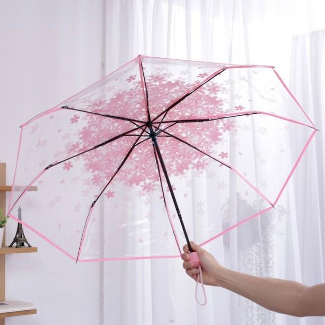 韓式時尚透明三折傘 自動開合雨傘 透明雨傘 摺疊傘