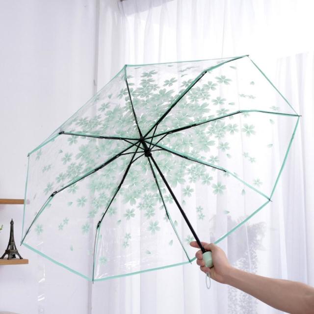 韓式時尚透明三折傘 自動開合雨傘 透明雨傘 摺疊傘