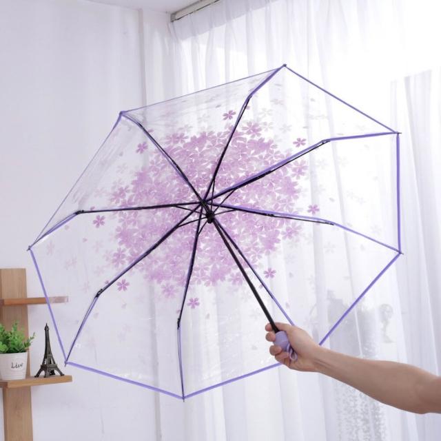 韓式時尚透明三折傘 自動開合雨傘 透明雨傘 摺疊傘