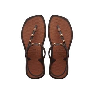 【havaianas 哈瓦仕】涼鞋 女鞋 夾腳拖 拖鞋 鉚釘 Flash Fusion 咖啡色 4150244-7909W (哈瓦士)