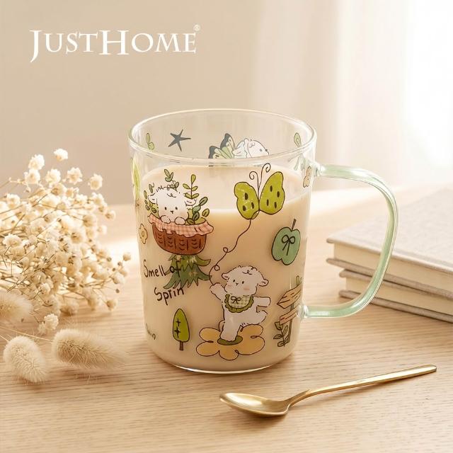 【Just Home】萌系動物透明玻璃馬克杯400ml單入-3款可選(杯 玻璃杯 耐熱玻璃)