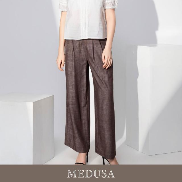 【MEDUSA 曼度莎】現貨-嫘縈亞麻混紡都會直筒壓褶長褲 - 2色（M-L）｜亞麻長褲 西裝寬褲 上班穿搭