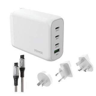 【YOMIX 優迷】萬國轉接頭★130W GaN-X4 type-C/USB-A PD/QC四孔快充充電器(贈100W充電線/支援i18快充)