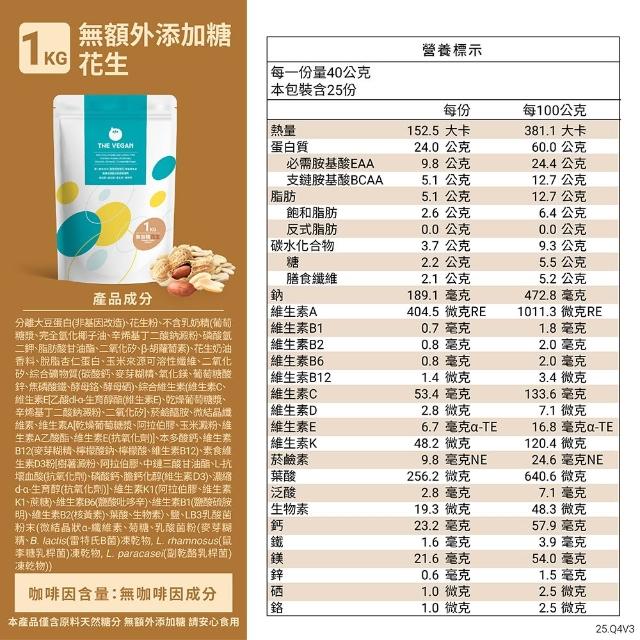【THE VEGAN 樂維根】(分次配)經典植物優蛋白 1KG/袋(優蛋白.高蛋白.蛋白粉.台灣製造.全素)