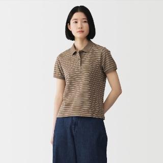 【MUJI 無印良品】女鹿子織短袖POLO衫(柔白/黑色/柔白橫紋/暗藍橫紋/煙燻棕橫紋)
