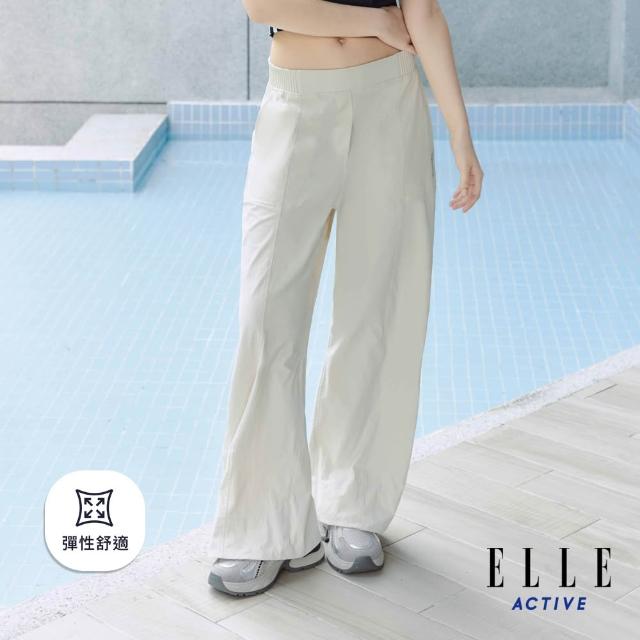 【ELLE ACTIVE】女款 鬆緊腰頭彈性修身寬褲-白色(EA26S3W3401#91)