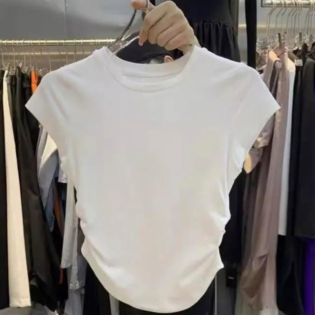 【D.studio】韓版側邊收腰顯瘦短袖上衣 短版上衣 衣服 夏天女裝 短板上衣 短版t恤 女裝 短袖t恤  T701