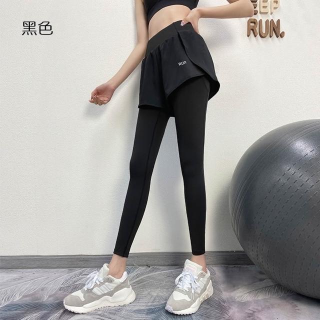【橘魔法】Run字母假兩件運動內搭長褲 手機口袋 大人 女 大童 防走光 褲子 褲裙 運動褲 瑜珈褲 登山 跑步