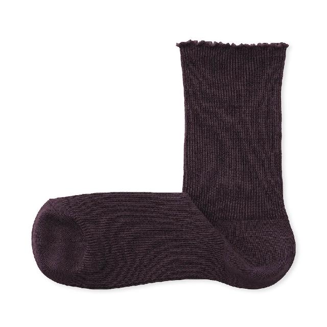 【MUJI 無印良品】女足口柔軟莫代爾混捲邊直角襪23-25cm(柔白/灰銀/深灰/黑色/煙燻粉/煙燻綠/紫紅/淡棕)