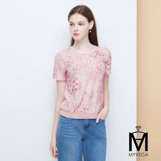 【MYVEGA 麥雪爾】MA水彩花卉印花金絲勾邊上衣-二款任選(日系/女上衣/棉T/長袖)