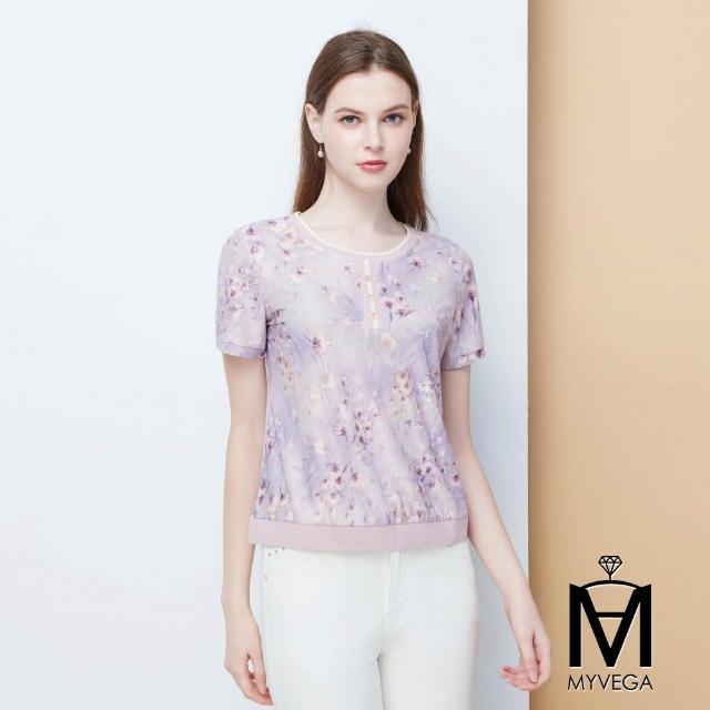 【MYVEGA 麥雪爾】MA水彩花卉印花金絲勾邊上衣-二款任選(日系/女上衣/棉T/長袖)